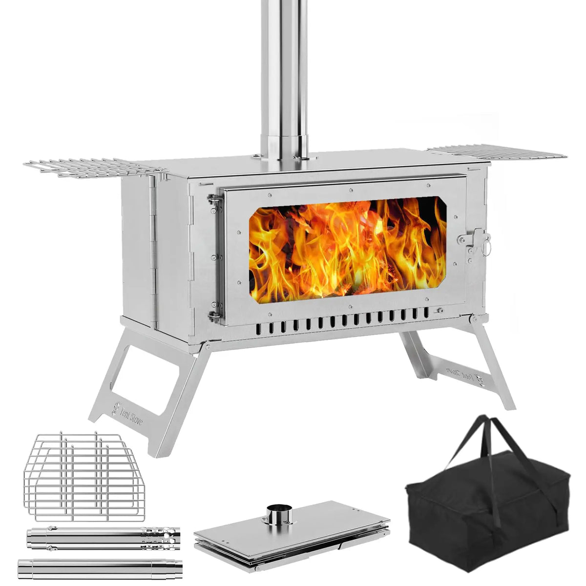 Hot Tent Stove – Wood Burning Camping Stove with 5 Pipes