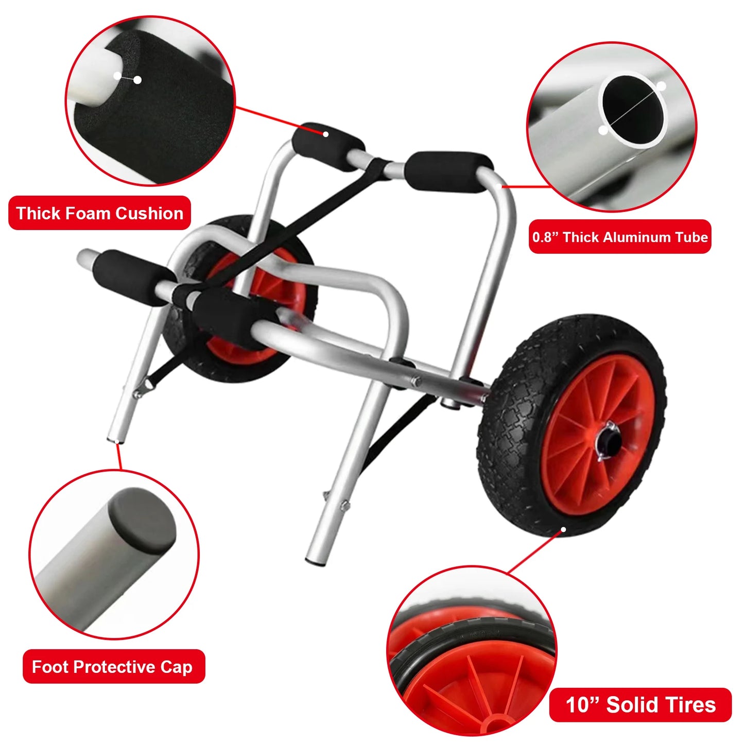 Portable Folding Trolley Kayak Carrier Cart with Removable Wheels and Aluminum Rubber Universal Canoe Hand Cart