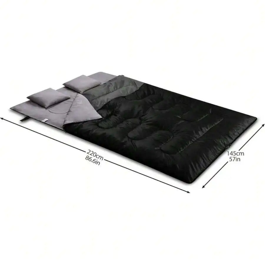 Queen Size XL Double Sleeping Bag For Adults - 2-Person All-Season High Quality & Cold-Weather Sleeping Bag With 2 Pillows, Dura