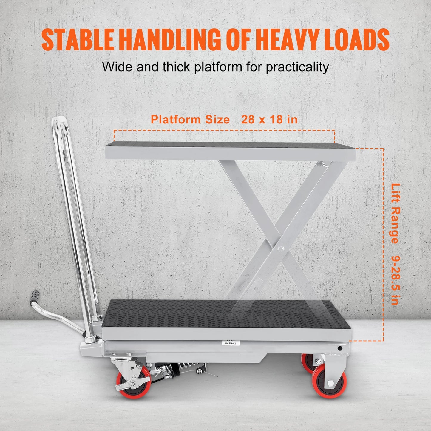 SucceBuy 330/500lbs Hydraulic Lift Table Cart Manual Single Scissor Platform with 4Wheels and Non-slip Pad for Material Handling