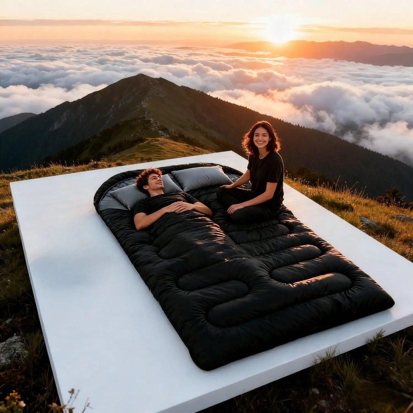 Double Sleeping Bag For Adults, 2 Person Sleeping Bags For Cold Weather & Warm, All Season Camping Hiking Backpacking, With Pillow