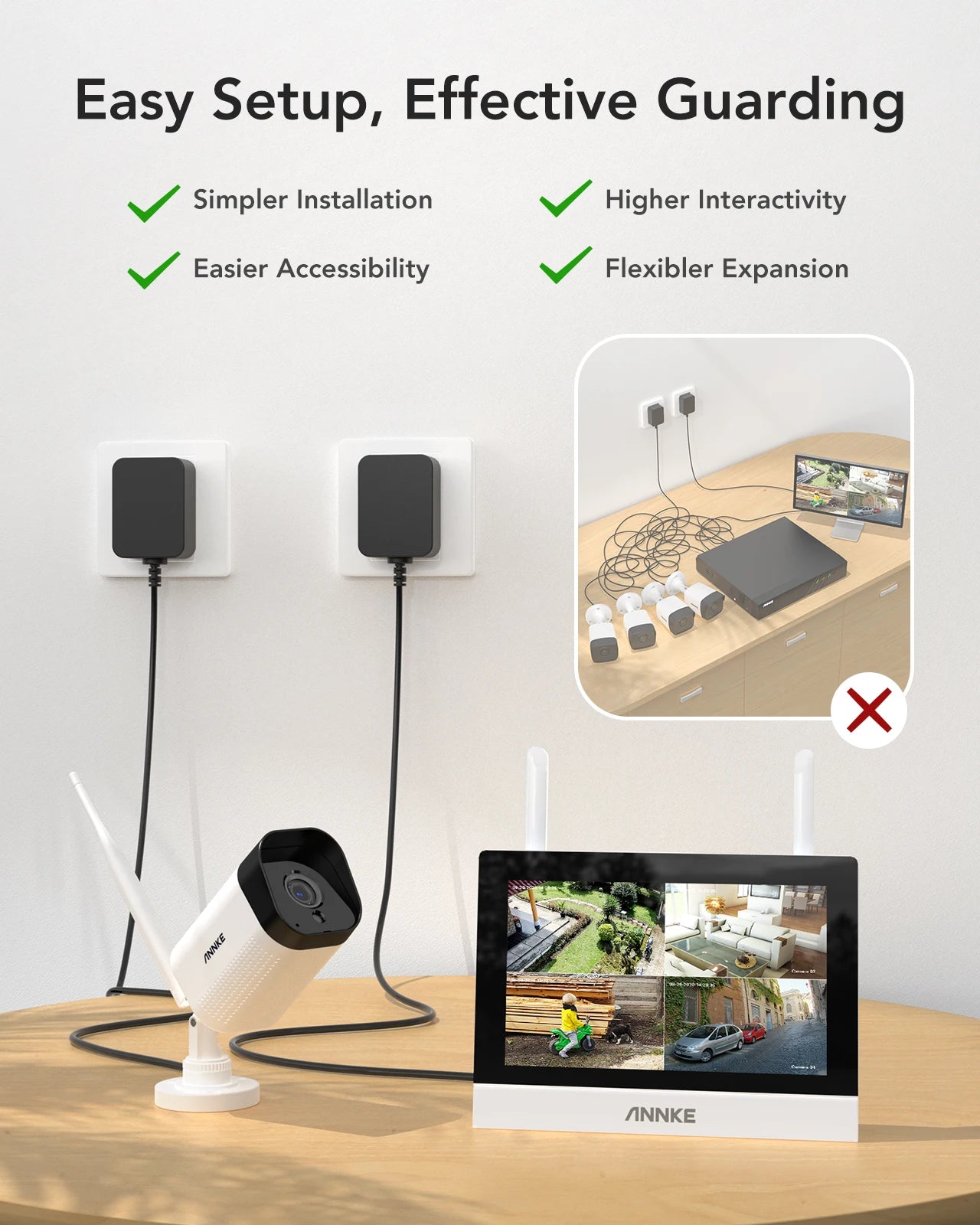 ANNKE-Wireless NVR Camera, CCTV System, Motion Detection, Two-Way Audio, IR Night Vision, 3MP  2Pcs Cam, 4CH, 7 "Monitor, WTL300