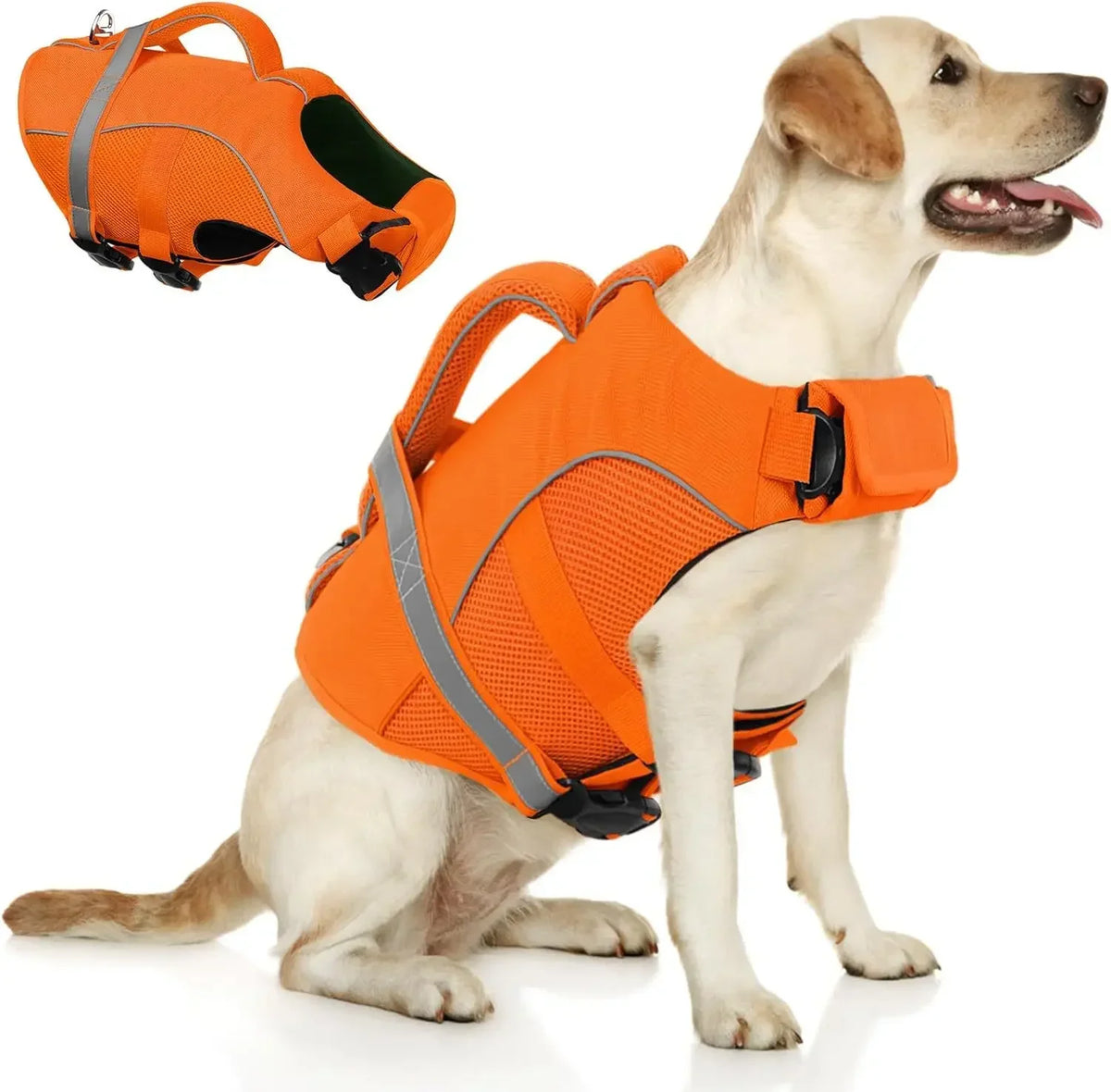 Dog Life Jacket with Rescue Handle, Reflective High-Buoyancy Pet Vest, XS–XXL