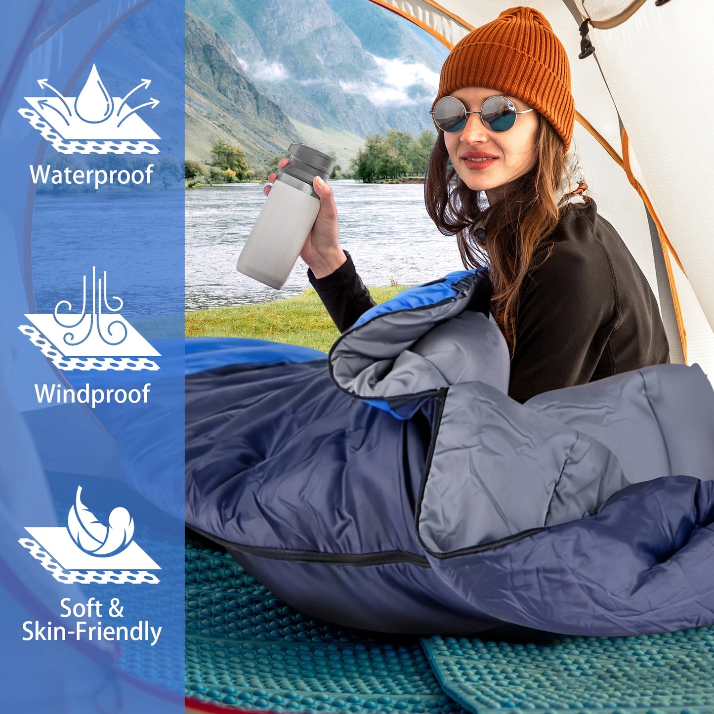 Camping Sleeping Bag Ultralight Waterproof Windproof 4 Season Warm SleepBags with Compression Sack for Camping Hiking Travel