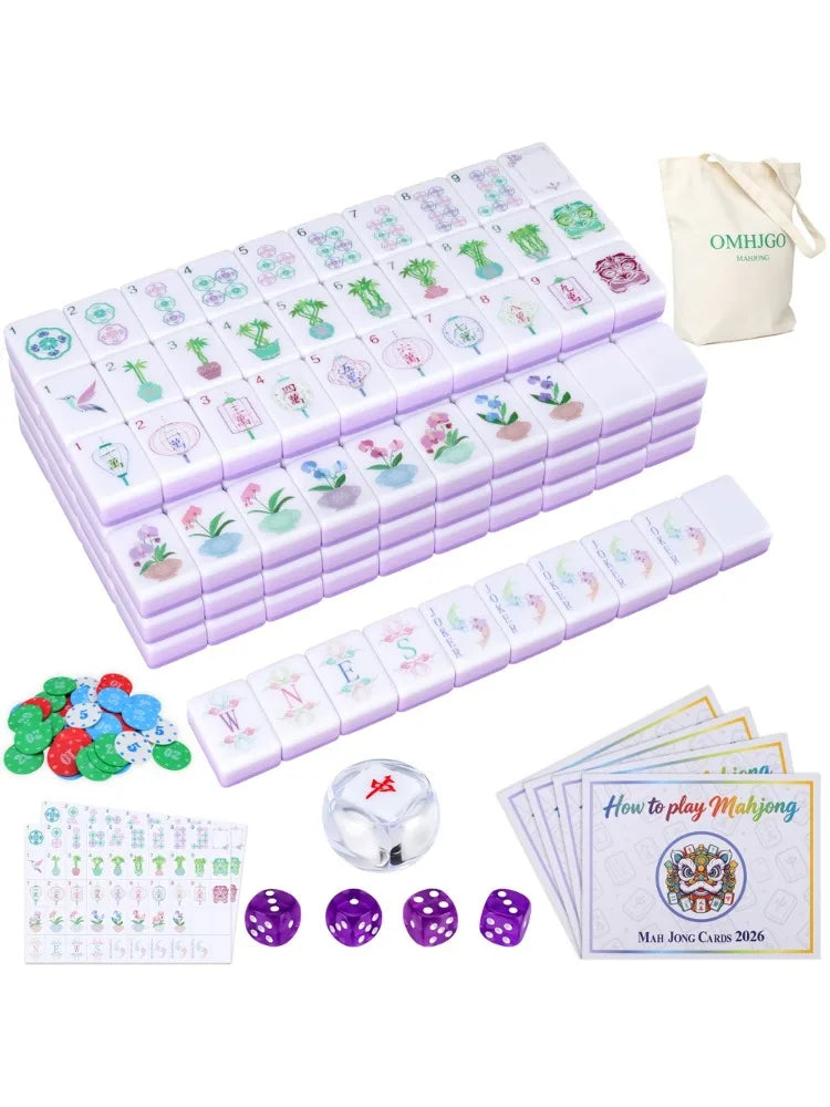 4-Layer Acrylic Light Purple American Mahjong Set Luxury Engraved Mahjong Tiles Portable Mah Jongg Travel Sets for Board Games