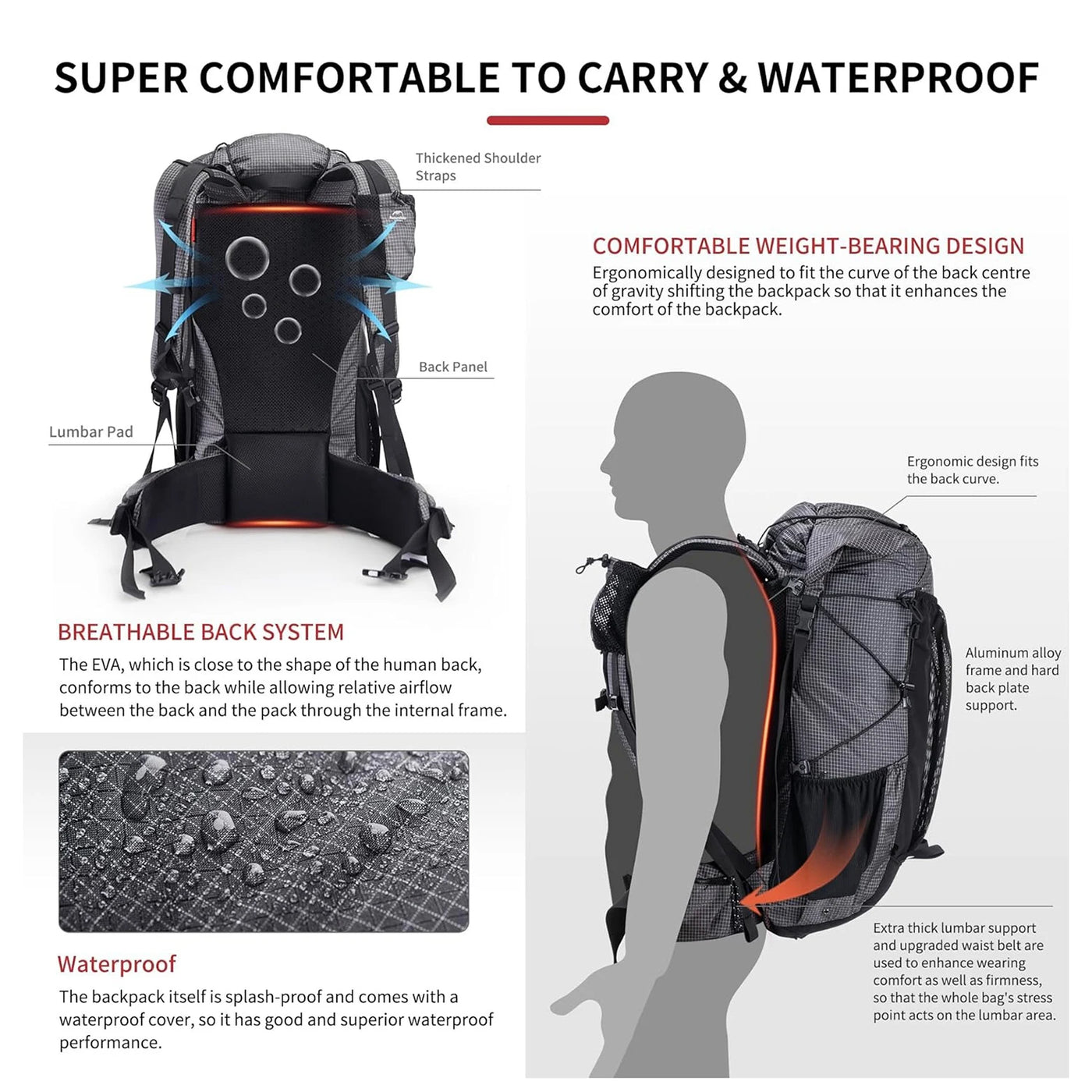 60L waterproof hiking backpack