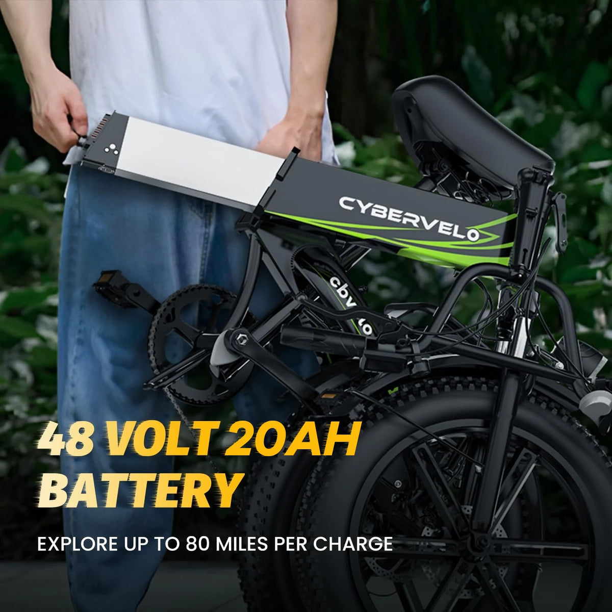 Cybervelo EK5 20" Folding Fat Tire Electric Bike, 1000W Peak, 48V Battery