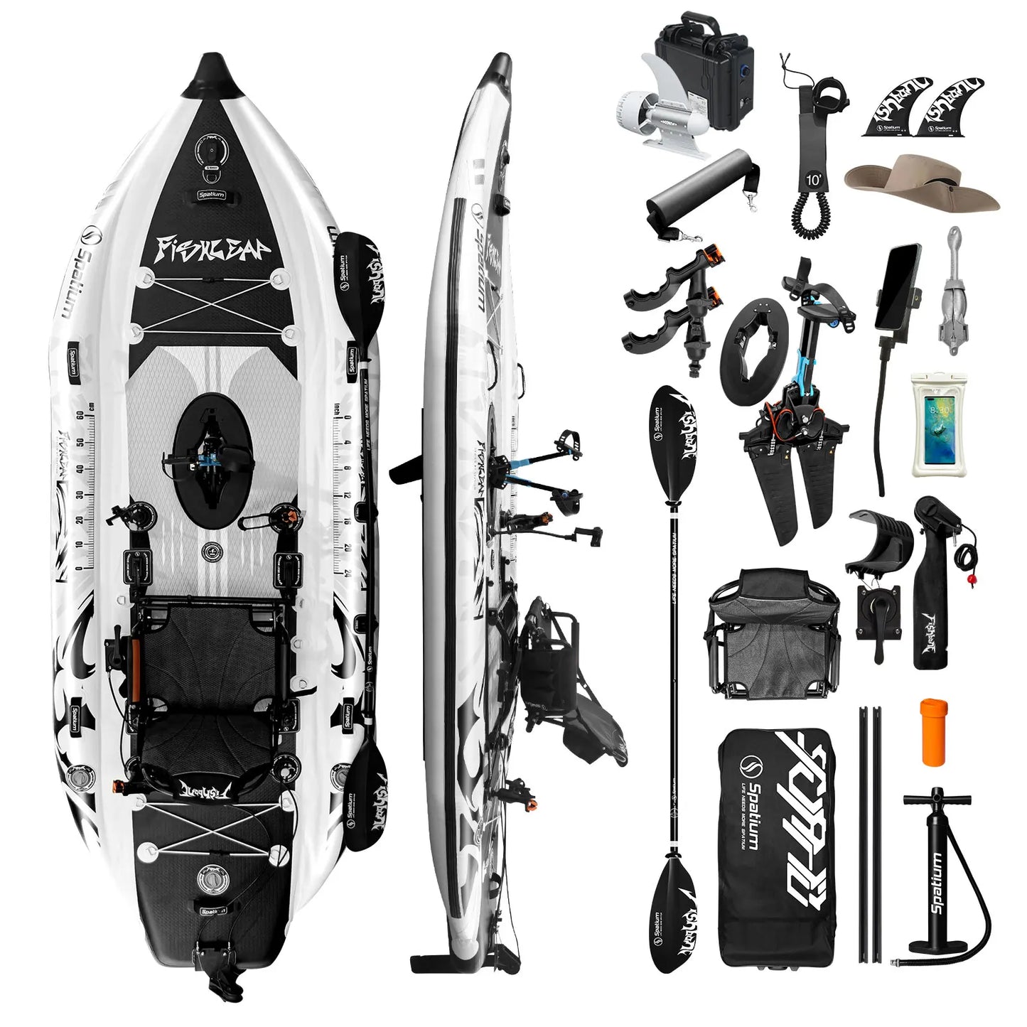 Spatium 11.5ft Single Pedal Drive Fishing Inflatable Kayak, 360°Rotatable & Adjustable Seat -Fish Leap Model