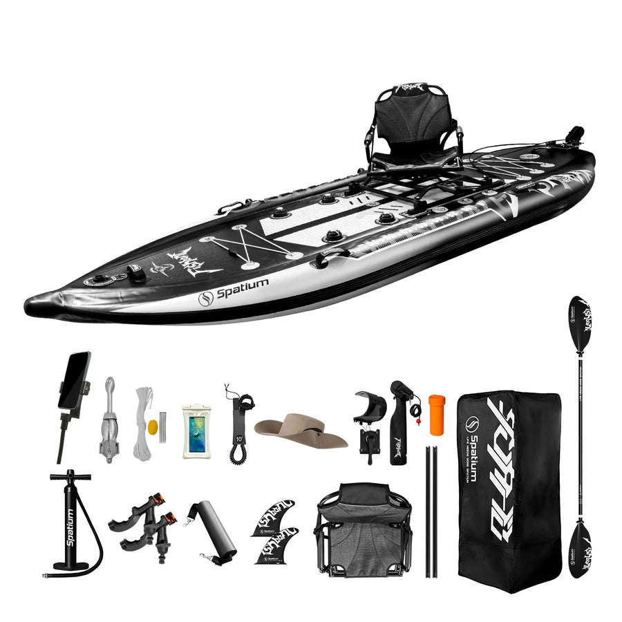 Inflatable Fishing Paddle Board Triple Chamber Stand Up Paddle Board 11'*48"*6",Fishing Kayak with Motor and Premium Accessories