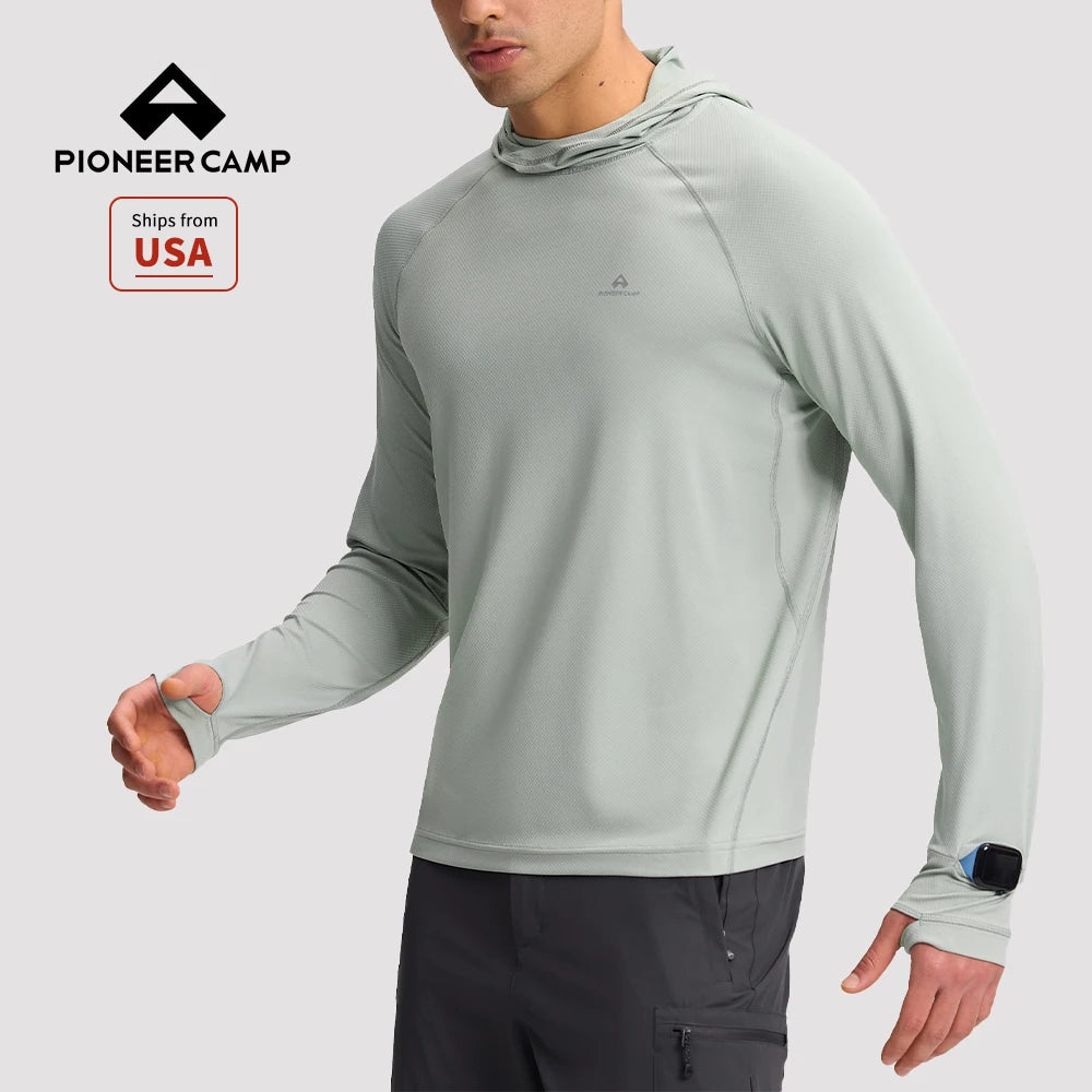 Pioneer Camp Men's UPF 50+ Sun Hoodie Shirt Long Sleeve Quick Dry Rash Guard Thumb Holes W — front view