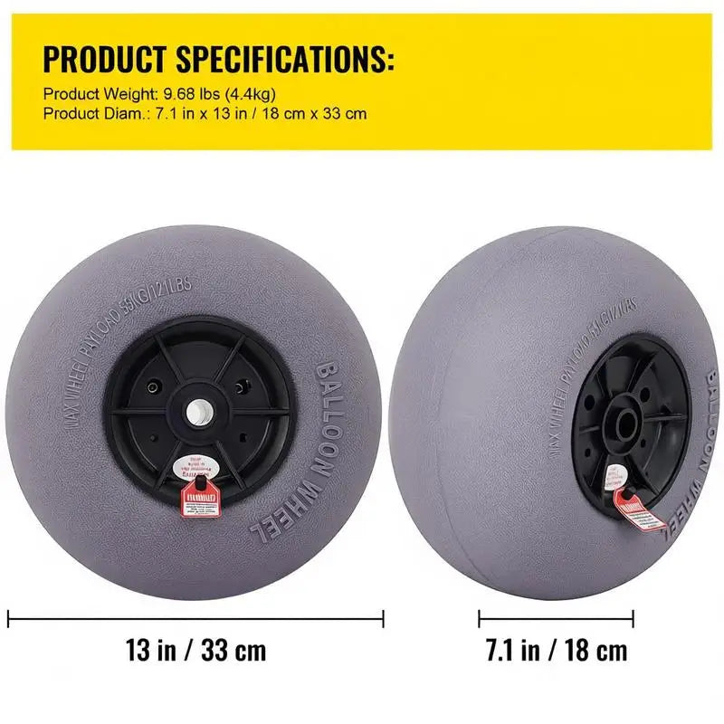Sand Balloon Tires 13-Inch for Kayak Trolley Canoe Dolly Pier Cart, TPU Replacement Wheels Heavy Duty Load Capacity Air Pump Included 2-Pack