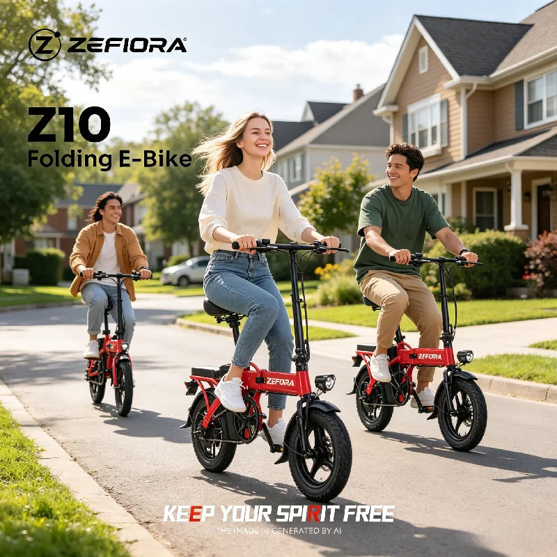 ZEFIORA Z10 14" Compact Electric Bike, 500W, 48V Battery