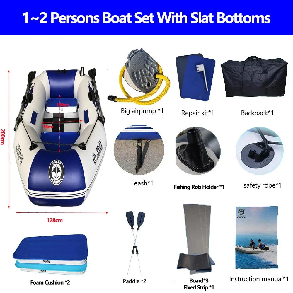 Multi-size PVC Inflatable Kayak Fishing Boat with Slats Bottom for Persons Canoeing Outdoor Water Sports Vacation Accessory
