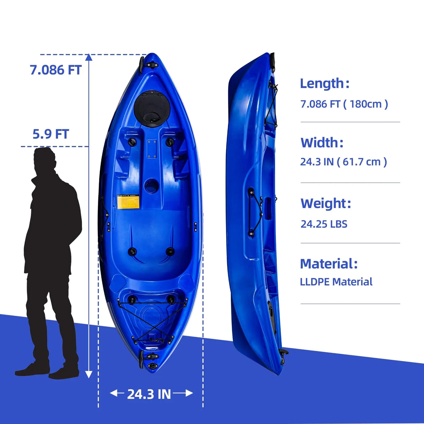 Fishing Kayaks, 12.4FT Sit on Top Kayak for 2-3 Person Adults with Paddle & Comfortable Seat, Capacity of 600LBS, Hard Shell Recreational Ocean Kayak Boat