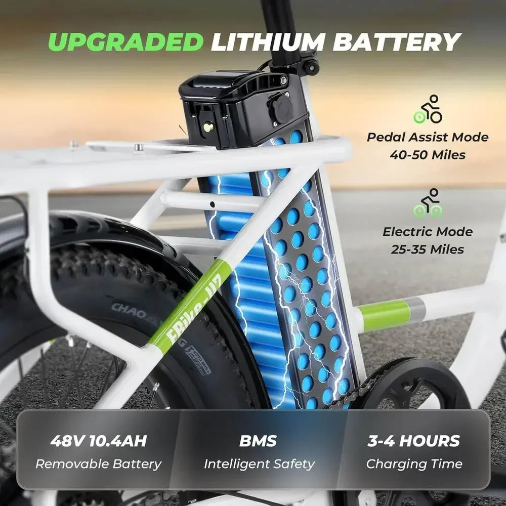 7-Speed Adult Electric Bike with Dual Cargo Rack, 48V 1000W, 20mph Step-Thru Cruiser Ebike, 20 x 3 Tires