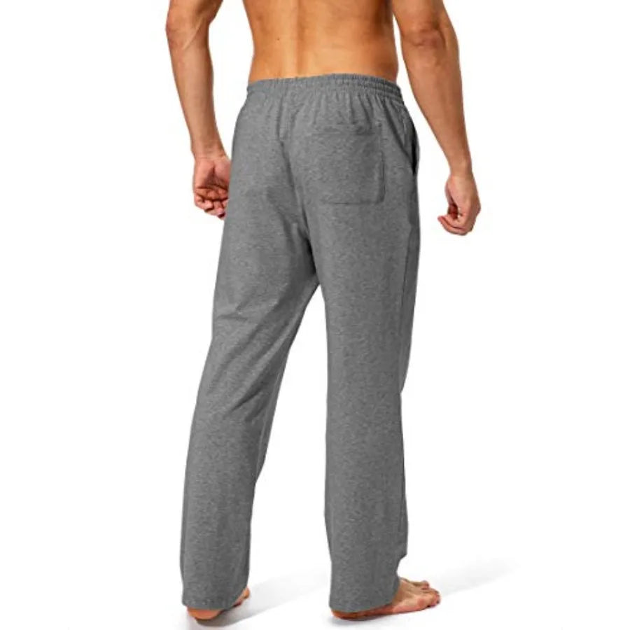 Pudolla Men's Cotton Yoga Sweatpants Athletic Lounge Pants Open Bottom Casual Jersey Pants for Men with Pockets