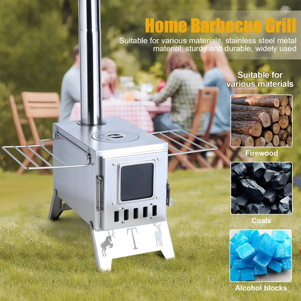 Wood Burning Camping Stove with 5 Pipes – Outdoor Tent Heating Stove