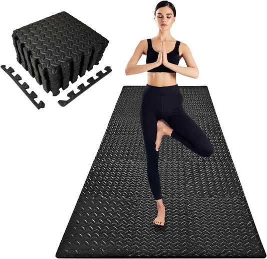 3x6 ft Interlocking Foam Floor Mats 18-Pack 0.4" Thick for Home Gym Workouts Exercise Play Puzzle Tiles for Yoga Kids Area