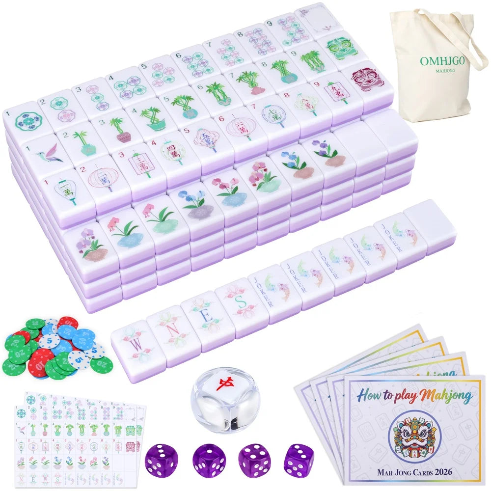4-Layer Acrylic Light Purple American Mahjong Set Luxury Engraved Mahjong Tiles Portable Mah Jongg Travel Sets for Board Games
