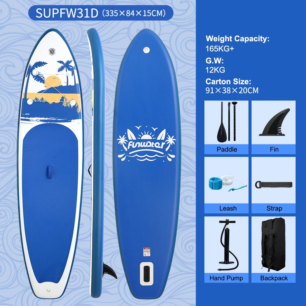 FUNWATER Inflatable Paddle Board with Paddle, Pump & Backpack, 10'6" to 11'6"