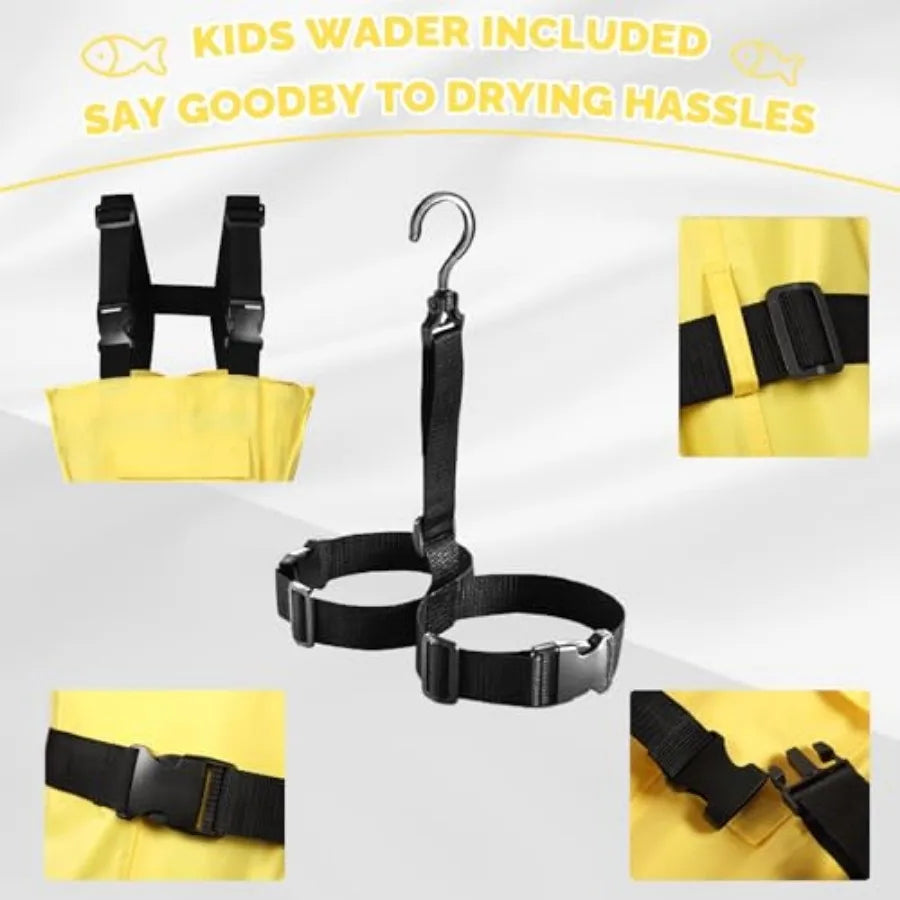 Kids' Chest Waders with Boots, Waterproof & Non-Slip, Ages 5–12, Yellow