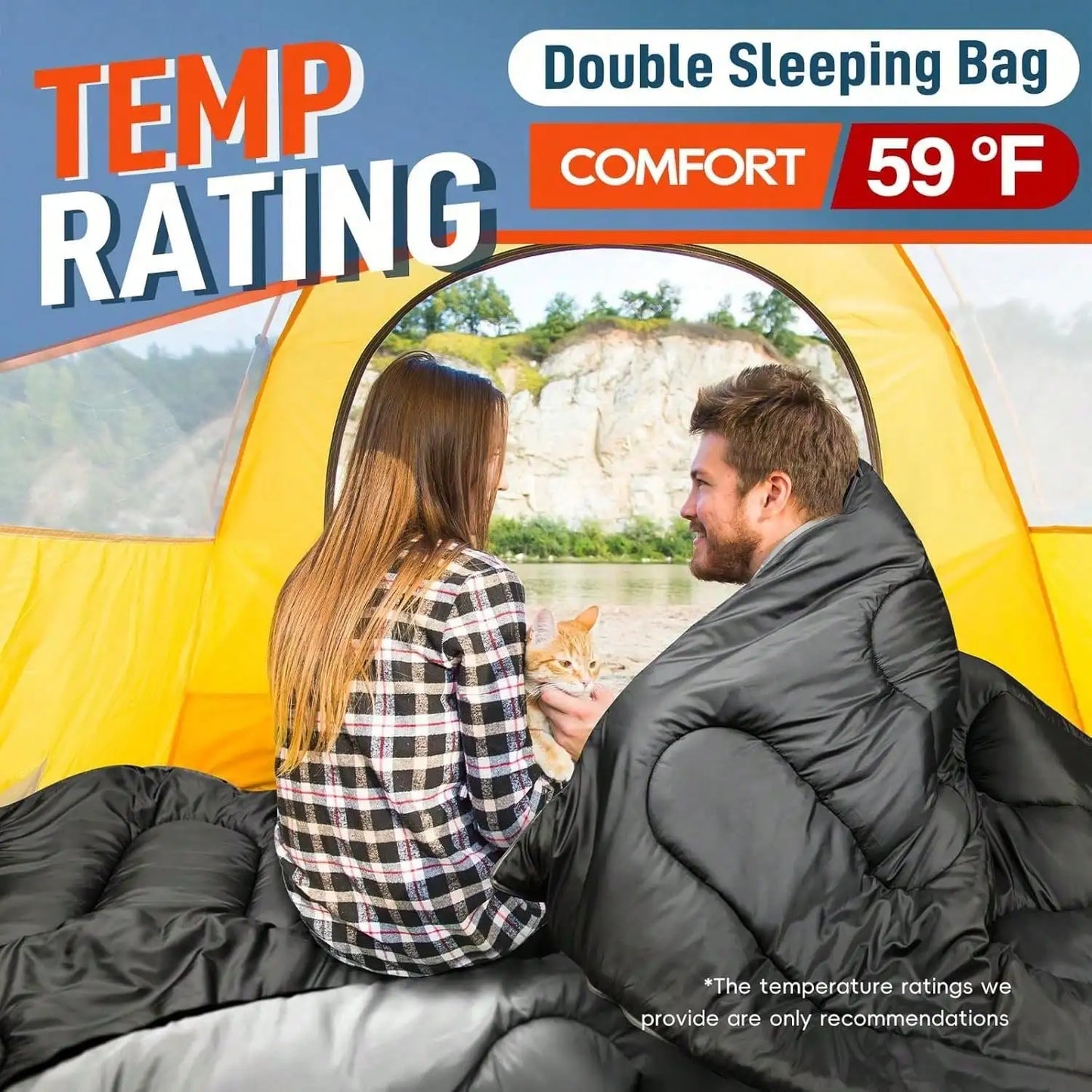 Double Sleeping Bag For Adults, 2 Person Sleeping Bags For Cold Weather & Warm, All Season Camping Hiking Backpacking, With Pillow