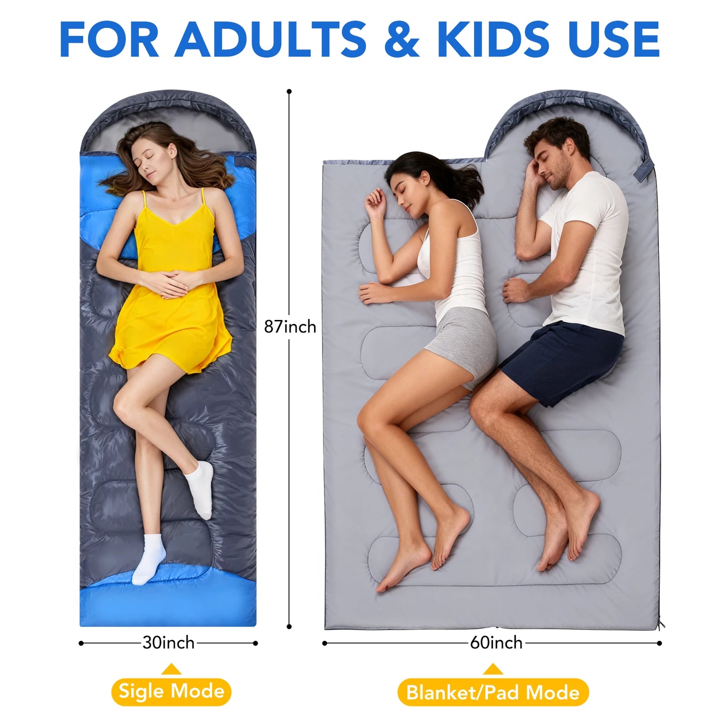Camping Sleeping Bag Ultralight Waterproof Windproof 4 Season Warm SleepBags with Compression Sack for Camping Hiking Travel