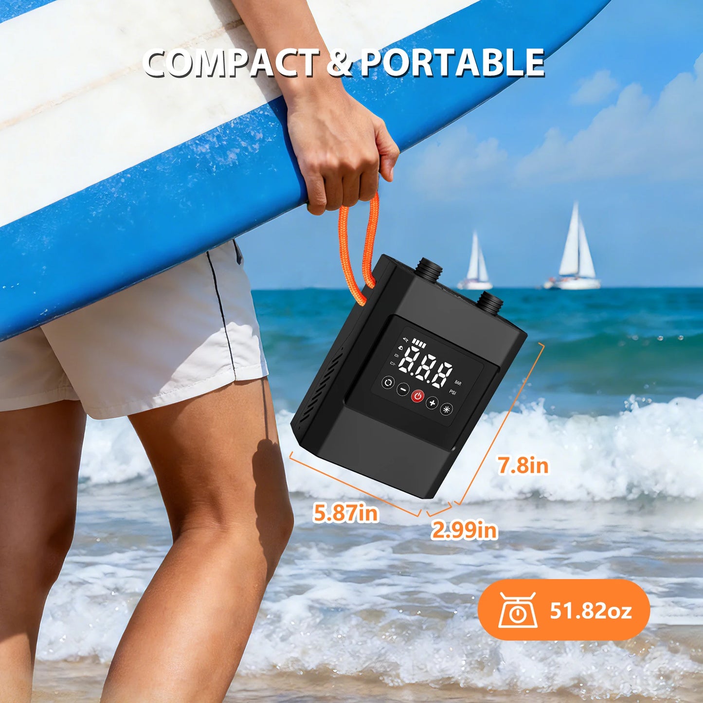 20PSI Electric SUP Pump with Battery & DC Dual Power, Portable Air Compressor for Paddle Board Kayak Boat Tent Inflatable