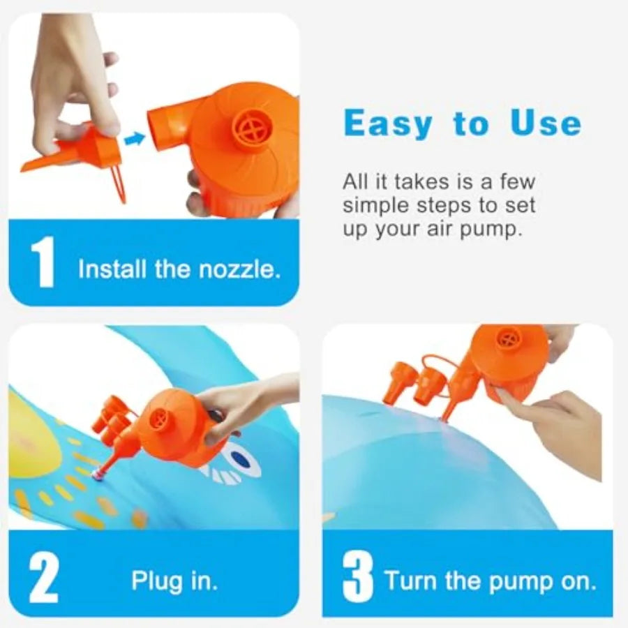 Electric Air Pump for Inflatables, Portable Quick-Fill Air Pump with 3 Nozzles, 110-120V, Inflator and Deflator Pumps for Outdo