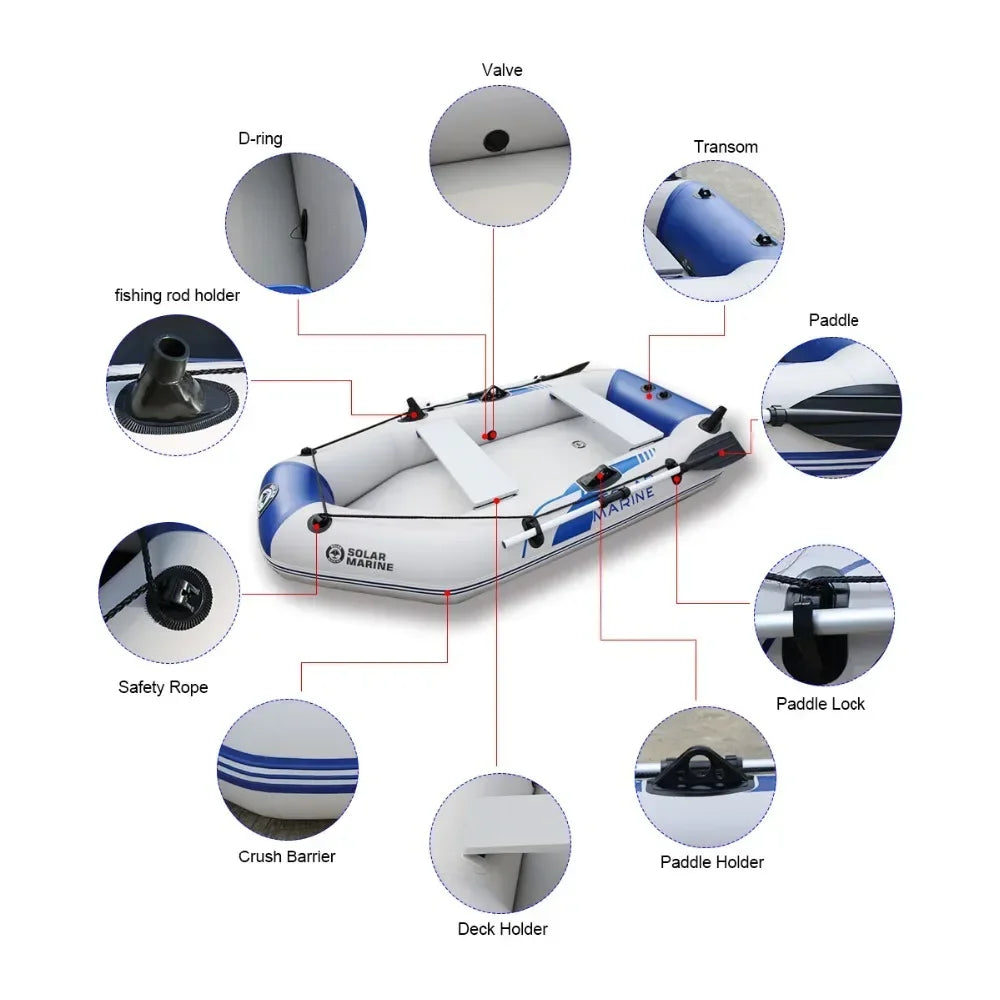 Multi-size PVC Inflatable Kayak Fishing Boat with Slats Bottom for Persons Canoeing Outdoor Water Sports Vacation Accessory