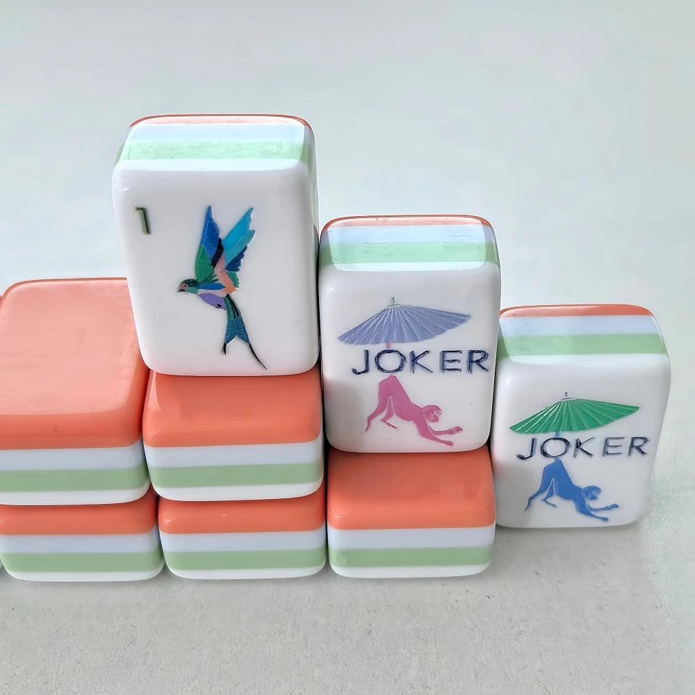 4-Layer Acrylic Coral Orange Luxury American Mahjong Set Engraved Mahjong Tiles Travel Mah Jongg Sets for Adult Party Board Game