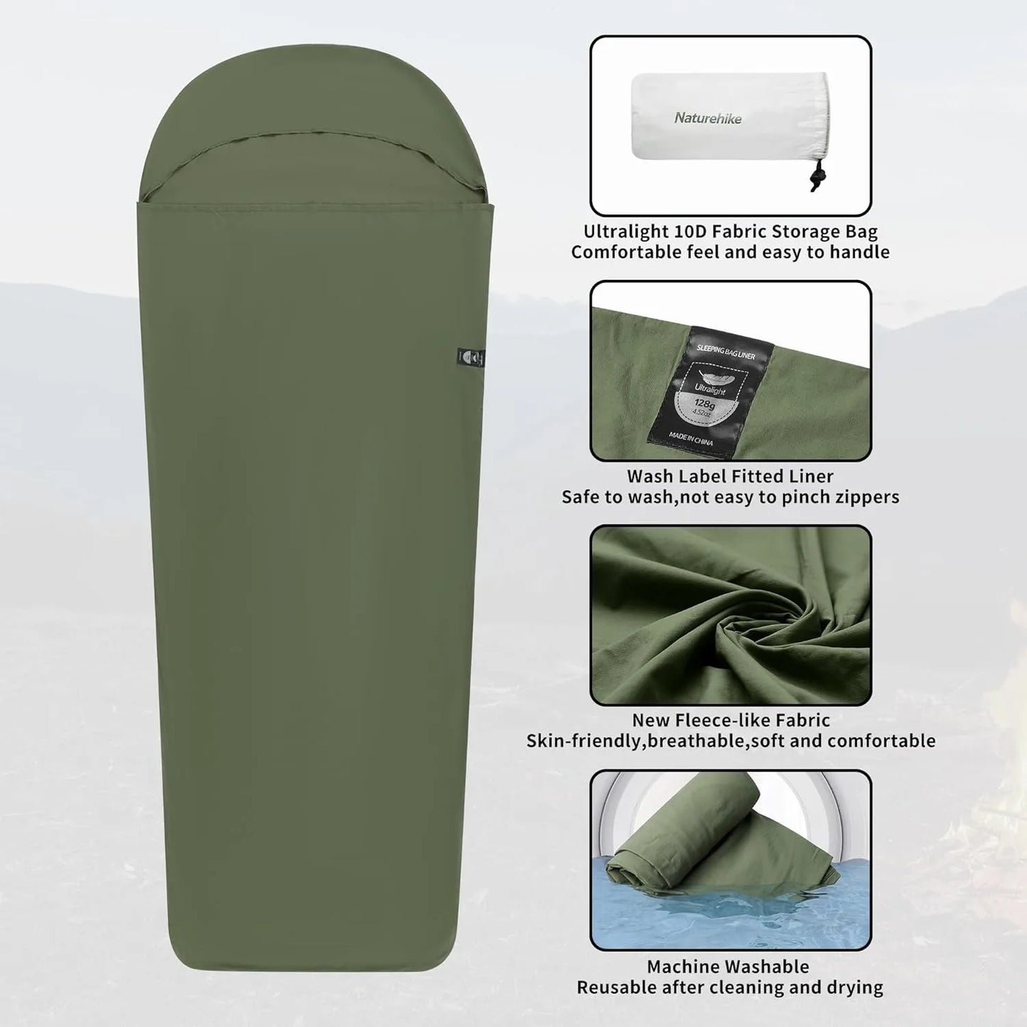 Naturehike Sleeping Bag Liner 128g Ultralight Outdoor Travel Hiking Single Sleeping Bag Liner Travel Blanket Inner Sleeping Bag