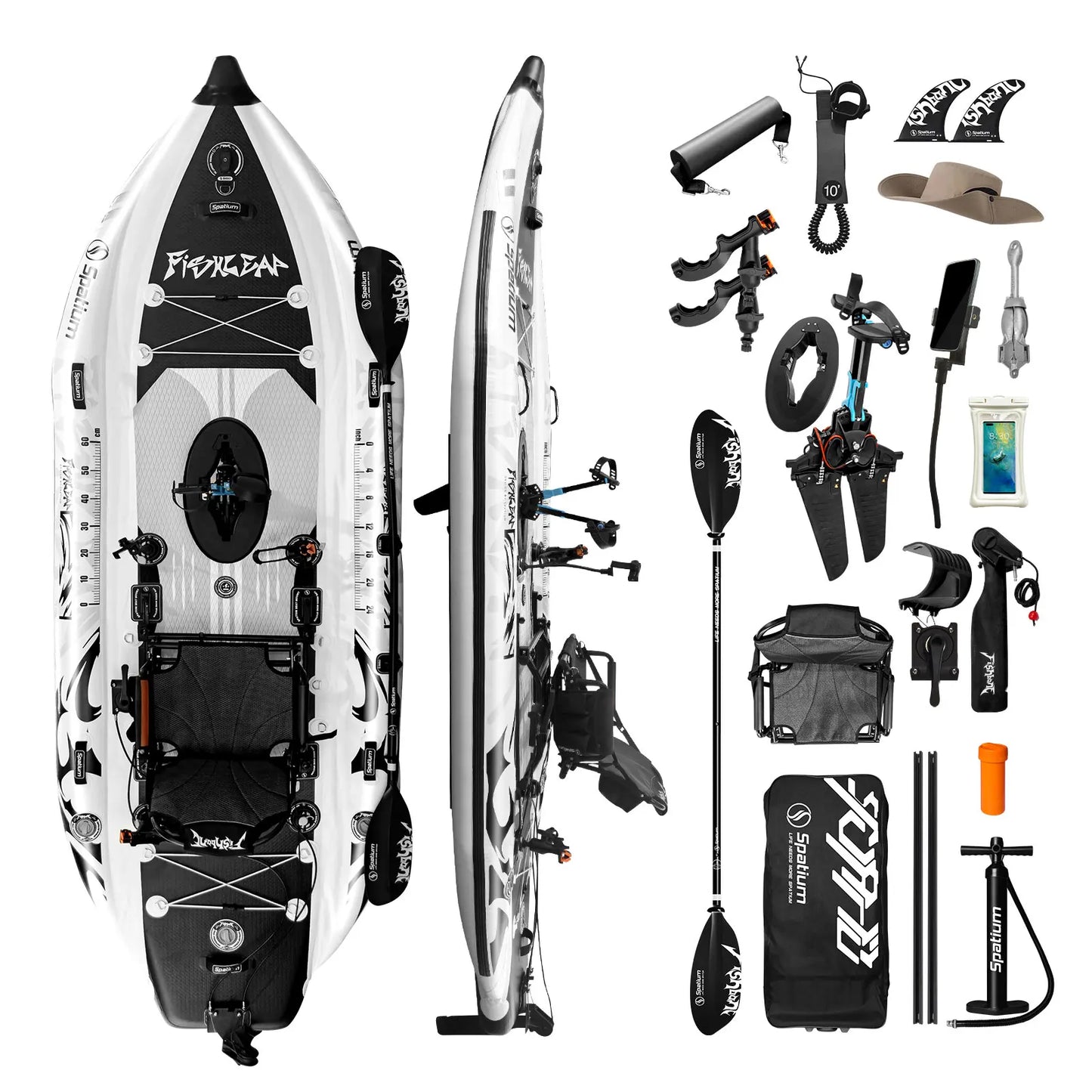 Spatium 11.5ft Single Pedal Drive Fishing Inflatable Kayak, 360°Rotatable & Adjustable Seat -Fish Leap Model