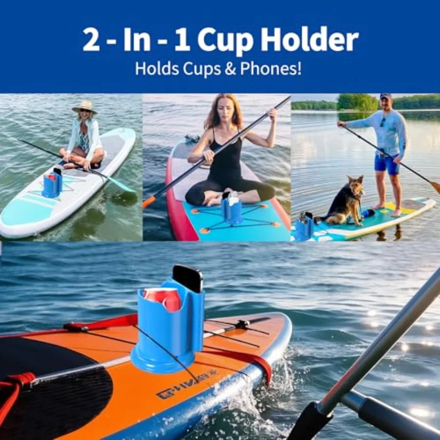 Paddle Board Cup Holder - Universal Kayak Drink Holder for SUP, Canoe, Surfboard No-Spill Elastic Cup Mount with Anti-Flip Desi