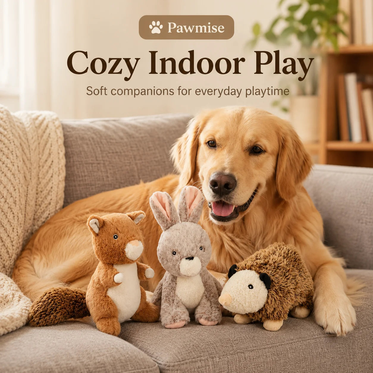 3-Piece Squeaky Plush Pet Toys Set - Rabbit, Squirrel & Mouse - Durable Crinkle Dog & Cat Toys for Small Breeds, Puppies & Kittens - Soft Chew Toys for Anxiety Relief & Interactive Play