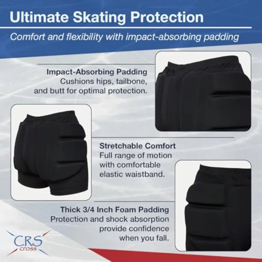 Padded Figure Skating Shorts. Crash Pad Pants for Roller, Inline, Ice Skating, Snowboarding, and Skiing. Fall Impact Protection