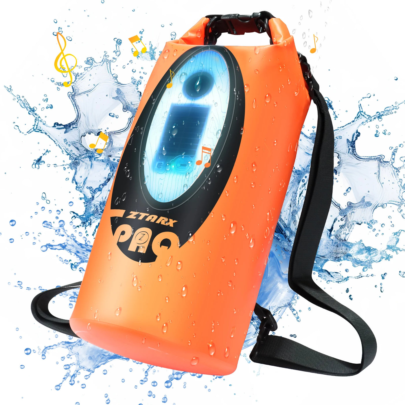 Solar Waterproof Dry Bag with Bluetooth Speaker, RGB Light & USB C