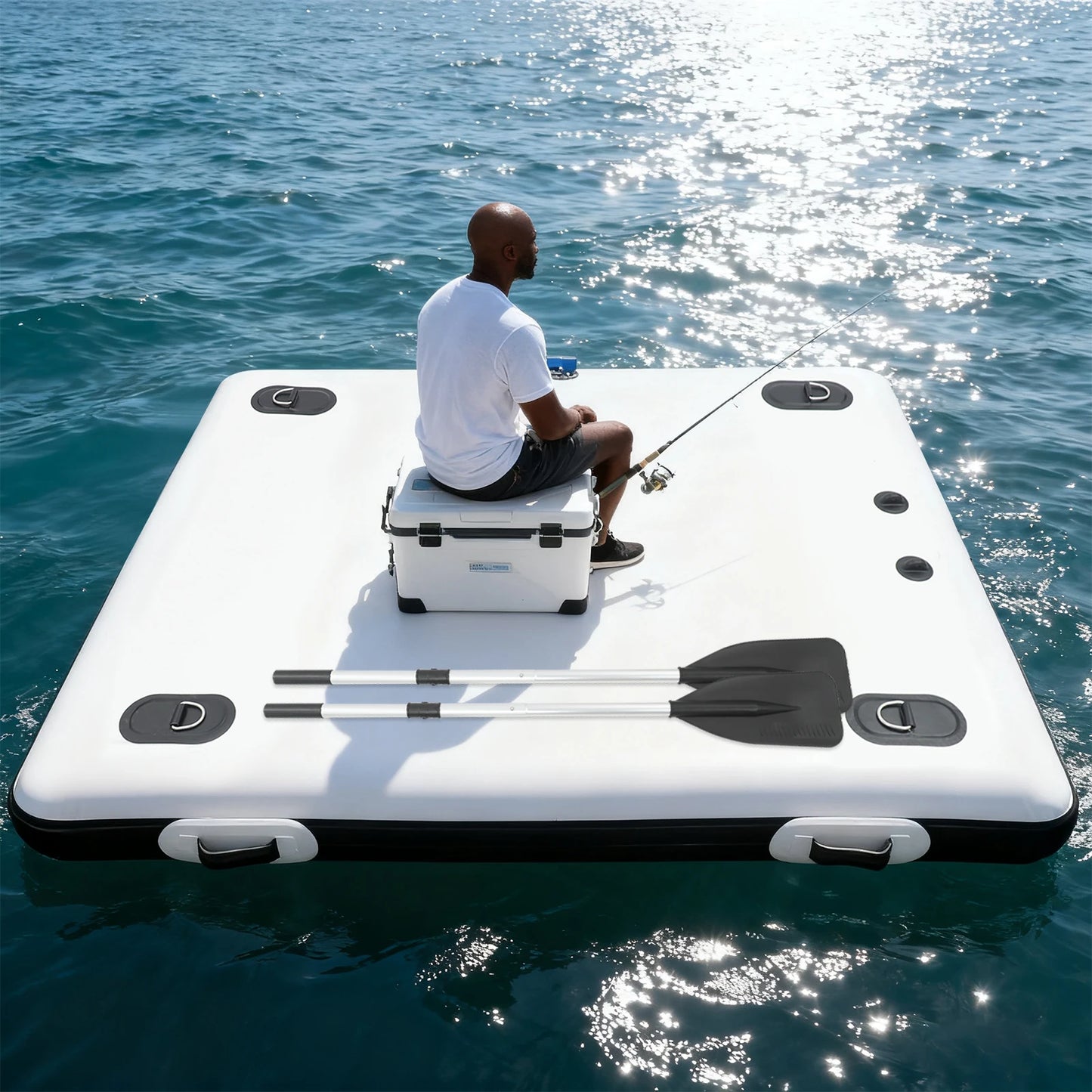 Inflatable Boats, Canoe Trolley Cart, Kayak, 2m Folding Floating Fishing Platform for Outboard Motor, PVC Strong Raft Dinghy, Portable Fishing Dock with Double-Action Pump, Stainless D Rings, 400kg Load, Easy Storage for Outd