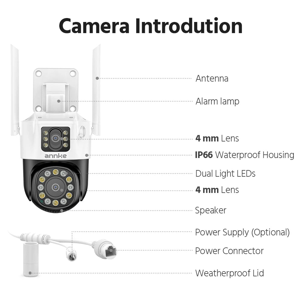 ANNKE 6MP Dual-Lens Outdoor Wireless WiFi Security PT Camera Red Blue Flashing Lights Siren Smart Dual Light Two-Way Audio