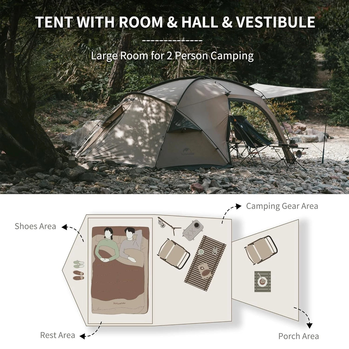 Naturehike Massif Hot Tent with Stove Jack Waterproof Windproof 4 Season Tent 2 Person Cold Weather Winter Tents for Camping