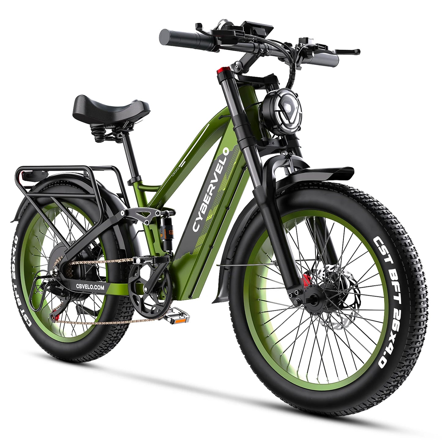5000W Peak Electric Bicycle for Adults, Cybervelo EK9 26" ALU Frame E-bike 60V 50Ah Built-in Battery 7-Speed Full Suspension