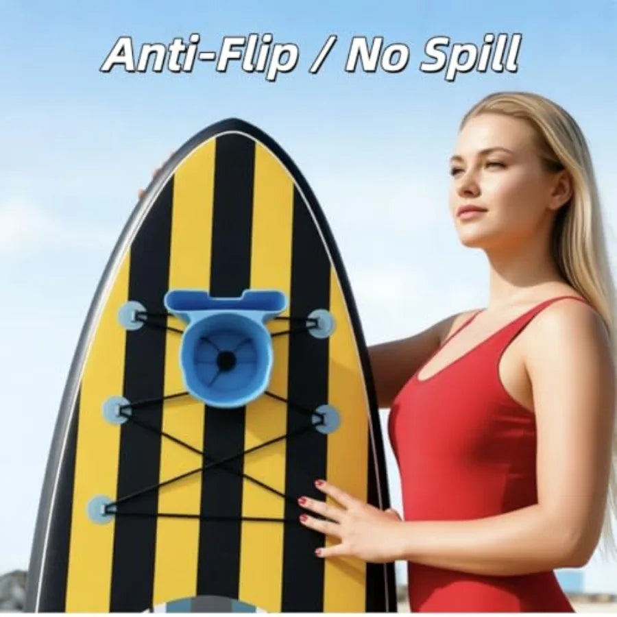 Paddle Board Cup Holder - Universal Kayak Drink Holder for SUP, Canoe, Surfboard No-Spill Elastic Cup Mount with Anti-Flip Desi