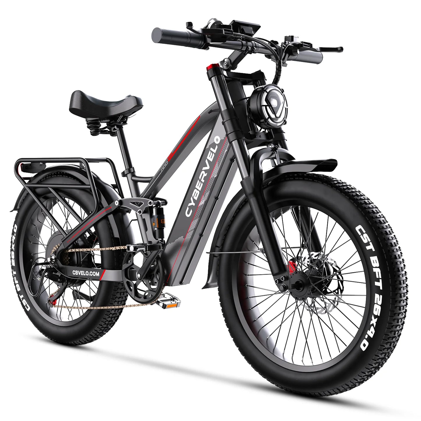 5000W Peak Electric Bicycle for Adults, Cybervelo EK9 26" ALU Frame E-bike 60V 50Ah Built-in Battery 7-Speed Full Suspension
