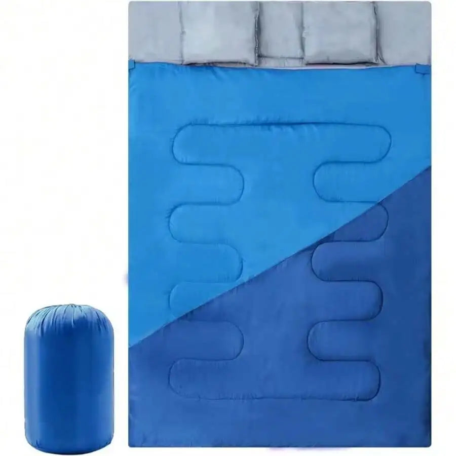 Queen Size XL Double Sleeping Bag For Adults - 2-Person All-Season High Quality & Cold-Weather Sleeping Bag With 2 Pillows, Dura