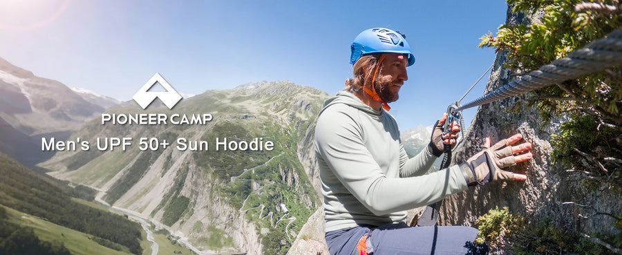 Pioneer Camp Men's UPF 50+ Sun Hoodie Shirt Long Sleeve Quick Dry Rash Guard Thumb Holes Watch Window Fishing Hiking Golf