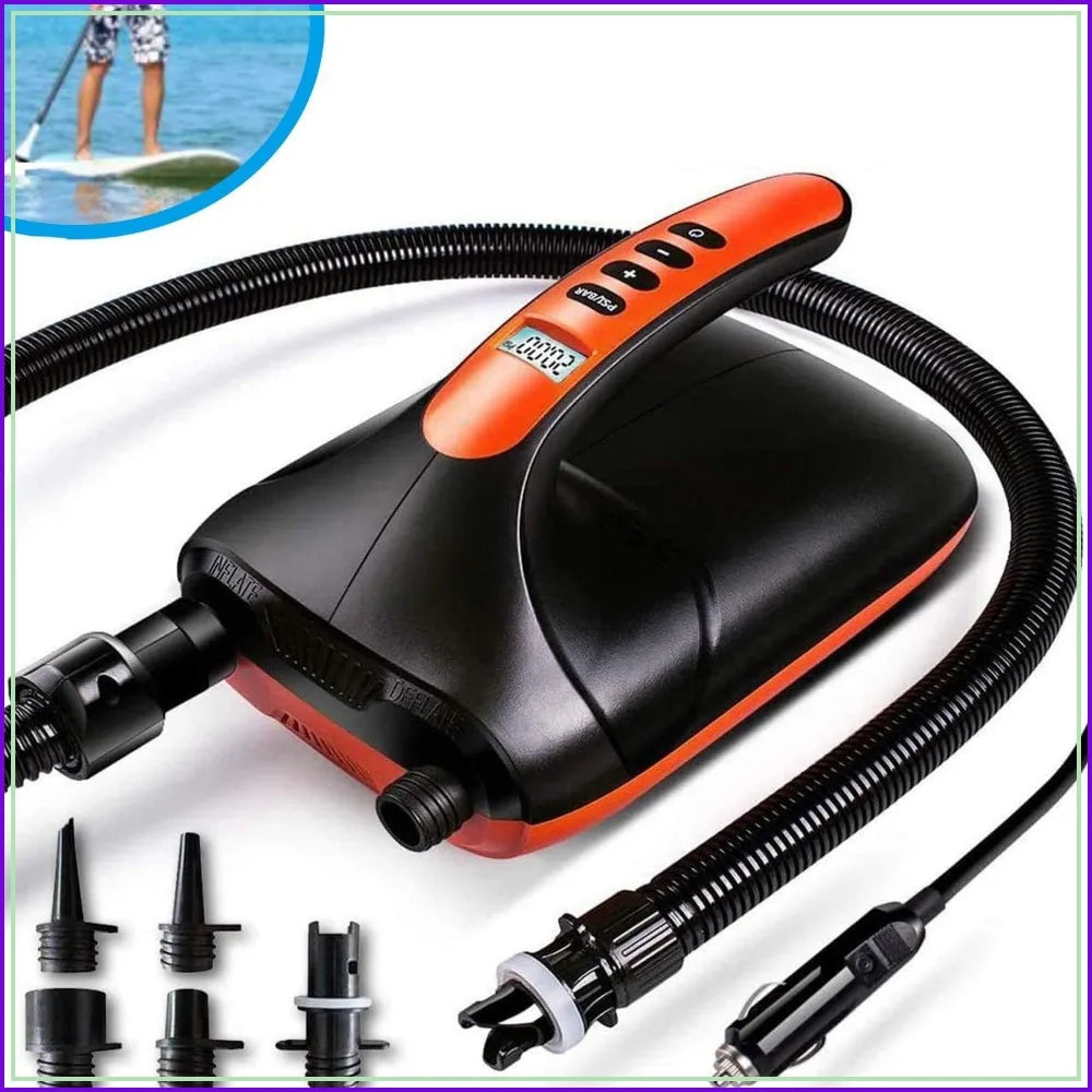 20PSI High Pressure SUP Electric Air Pump, Dual Stage Inflator for Paddle Boards, Boats, Kayaks, 12V DC