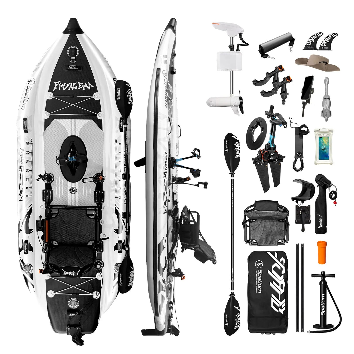 Spatium 11.5ft Single Pedal Drive Fishing Inflatable Kayak, 360°Rotatable & Adjustable Seat -Fish Leap Model
