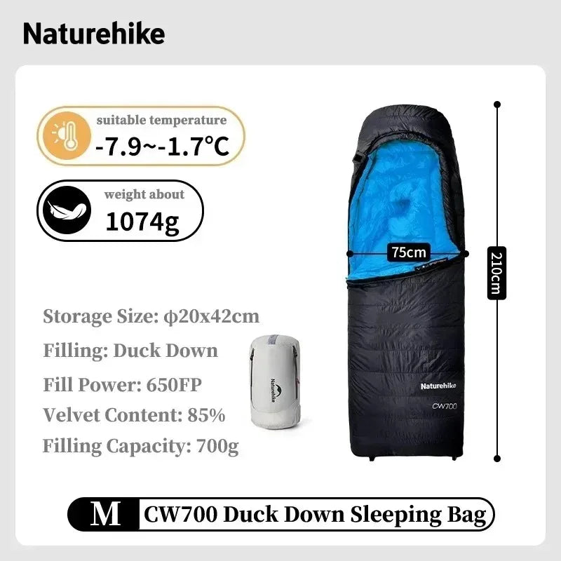 Naturehike CW700 Sleeping Bag Ultralight Down Sleeping Bag for Adults Outdoor Winter Warm 650FP Duck Down Envelope Sleeping Bag