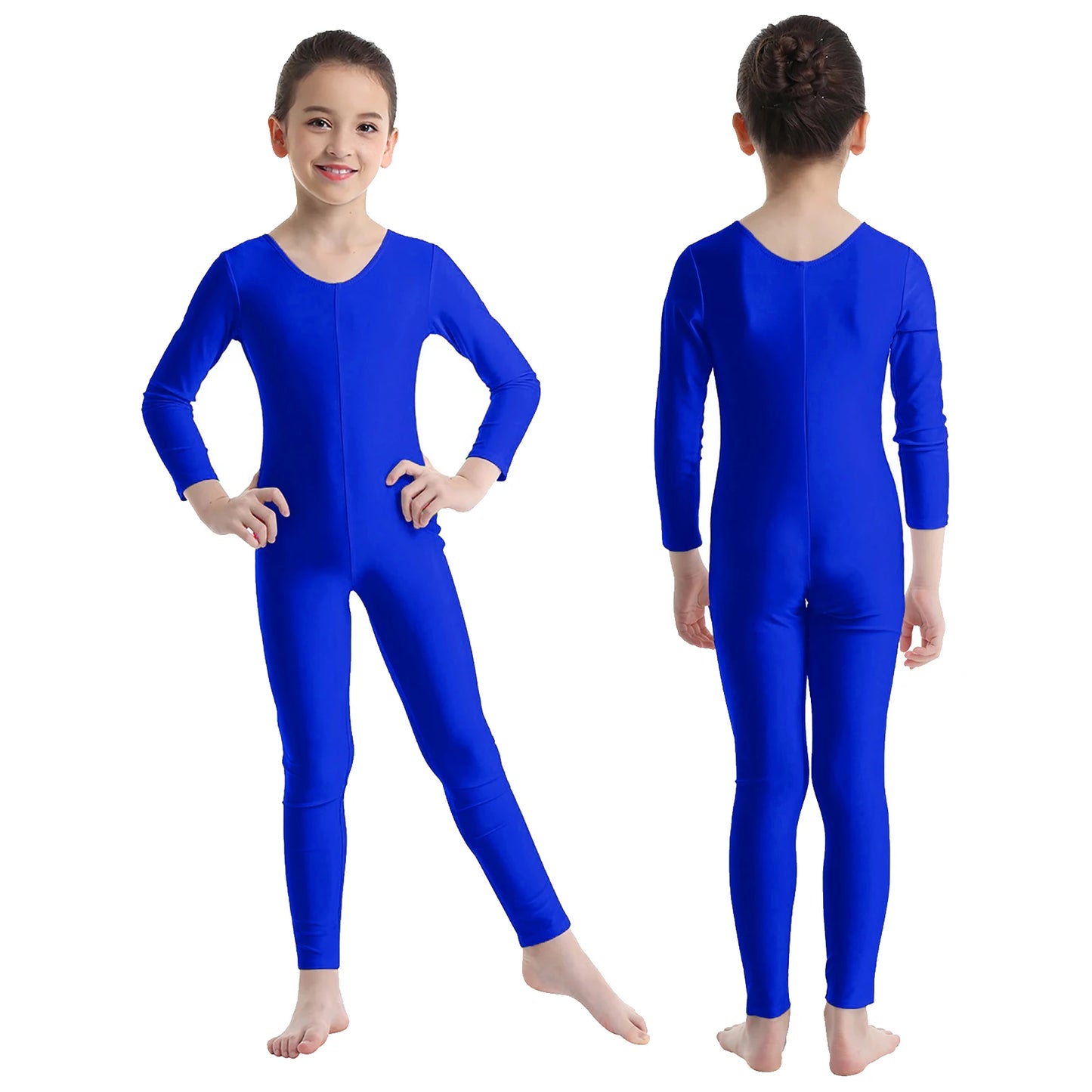 Girls Spandex Long Sleeve/Sleeveless Unitard Stretchy One Piece Full Bodysuits Dance Unitards for Kids Team Performance Costume