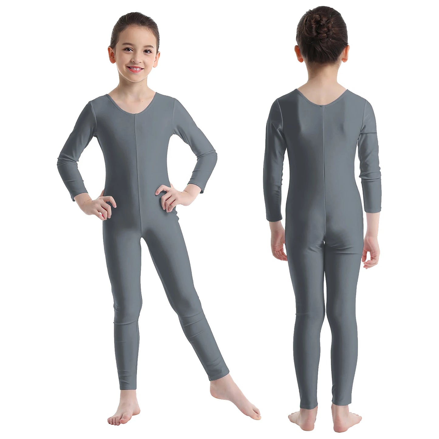 Girls Spandex Long Sleeve/Sleeveless Unitard Stretchy One Piece Full Bodysuits Dance Unitards for Kids Team Performance Costume